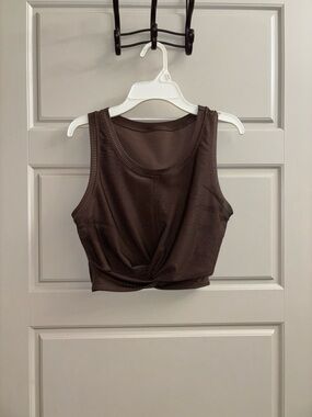 aerie Chocolate Ribbed Twist-Front Crop Tank